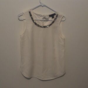 White tank top with jewels at neckline